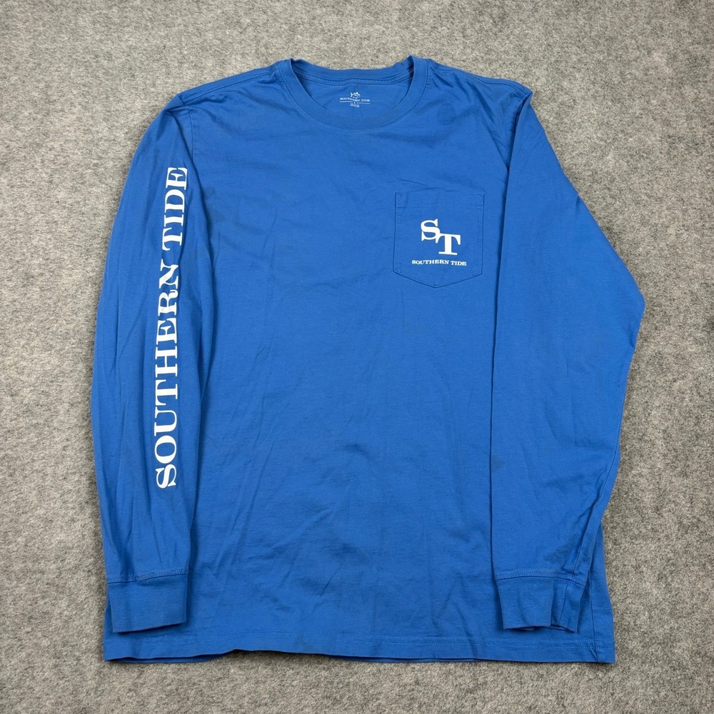 Southern Tide T Shirt Mens L Blue Long Sleeve Pocket Fishing Beach Surf Outdoors